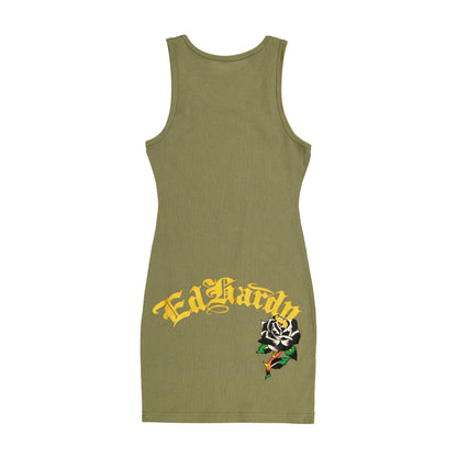Black Rose Rib Tank Dress LIGHT OLIVE | Ed Hardy
