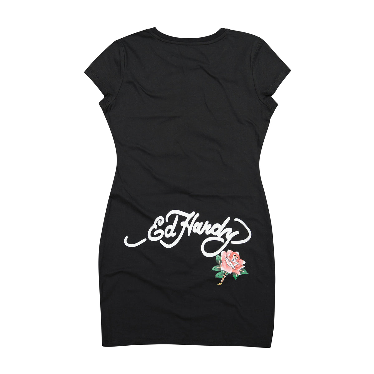 Panther Roses Short Sleeve Tee Dress BLACK | Ed Hardy