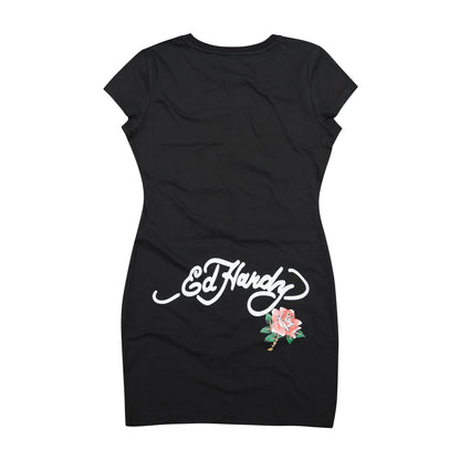 Panther Roses Short Sleeve Tee Dress BLACK | Ed Hardy