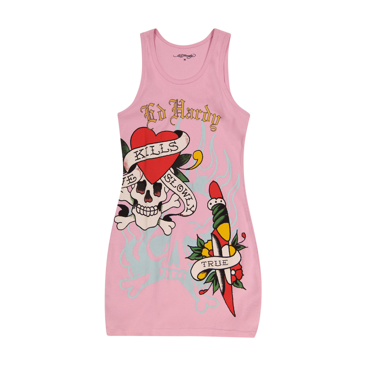 Retro Flash Rib Tank Dress BUBBLEGUM | Ed Hardy
