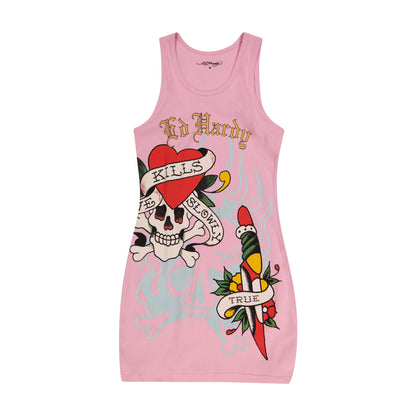 Retro Flash Rib Tank Dress BUBBLEGUM | Ed Hardy