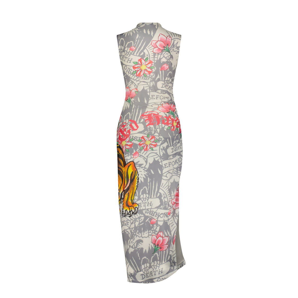 Crawling Tiger Print Mesh Maxi Dress IVORY | Ed Hardy