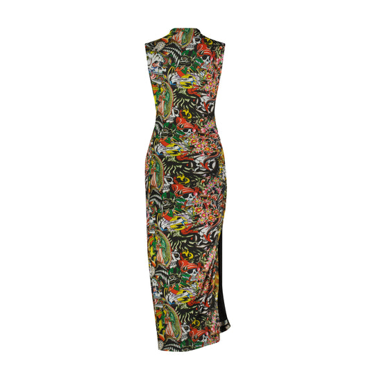 Tattoo Collage Print Mesh Maxi Dress MULTI | Ed Hardy