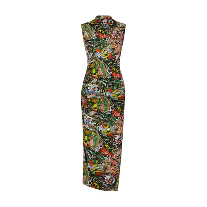 Tattoo Collage Print Mesh Maxi Dress MULTI | Ed Hardy