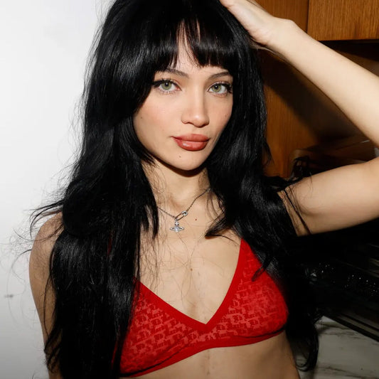 Flocked Logo Mesh Criss Cross Bralette - Cherry CHERRY | Ed Hardy