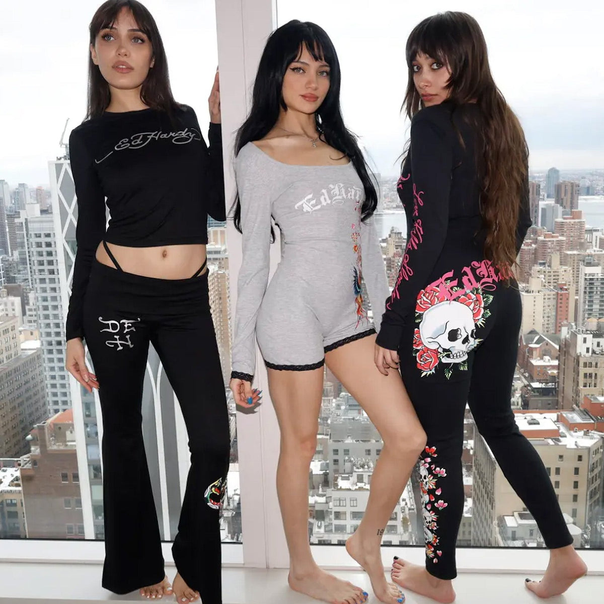 Panther Snake LS/Fold Over Yoga Pants BLACK | Ed Hardy