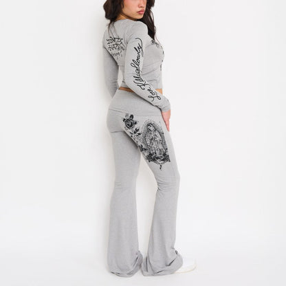 Mary Fold-Over Yoga Pants | Women's Yoga Pants | Ed Hardy HEATHER GREY | Ed Hardy
