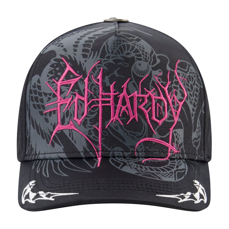 Cyber Logo Satin Trucker Hat, Black BLACK | Ed Hardy