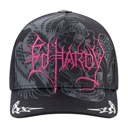 Cyber Logo Satin Trucker Hat, Black BLACK | Ed Hardy