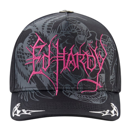 Cyber Logo Satin Trucker Hat, Black BLACK | Ed Hardy