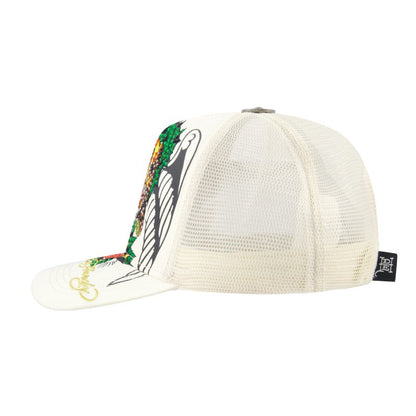 Christ Rhinestone Trucker Hat, Ivory IVORY | Ed Hardy