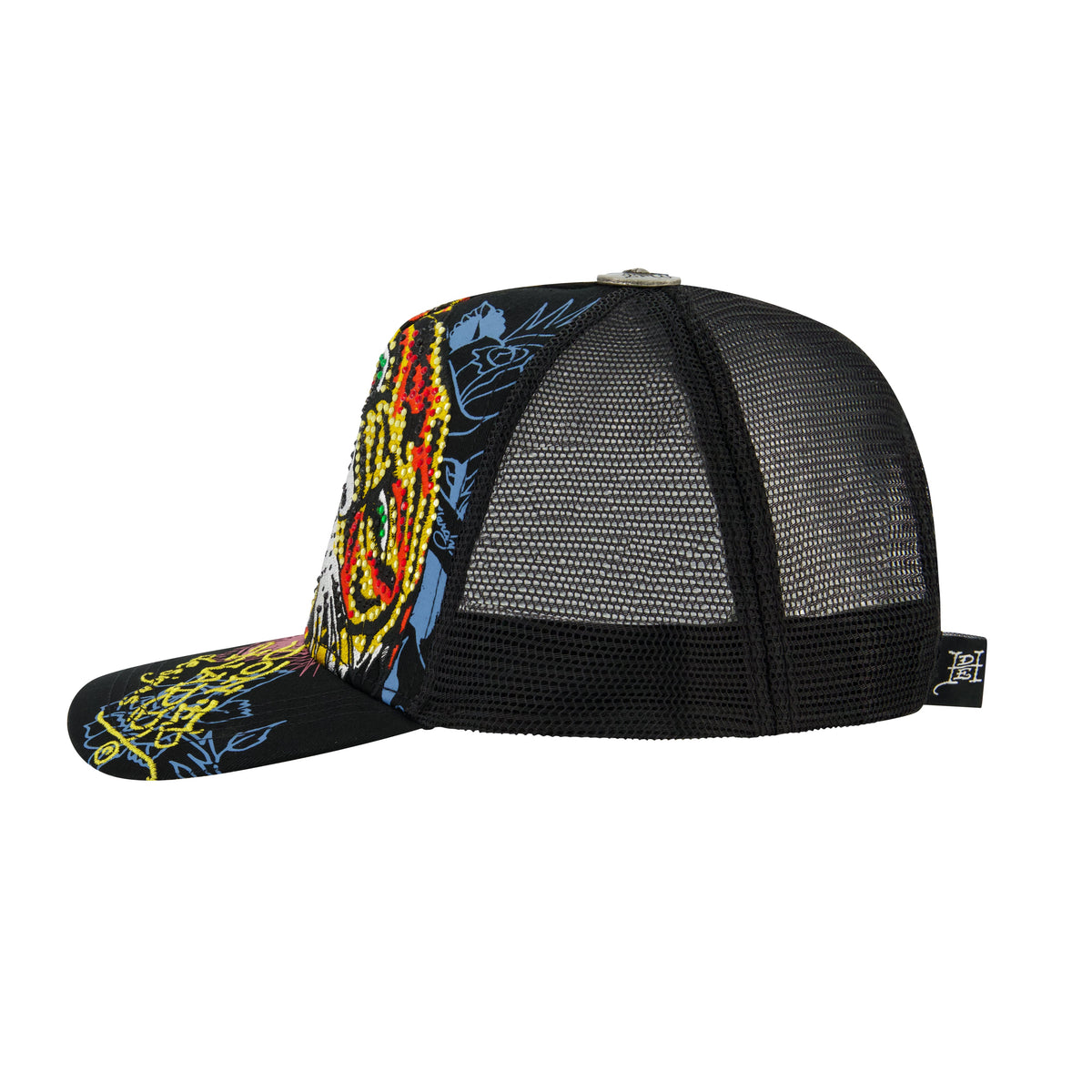 Tiger Head Rhinestone Trucker Hat BLACK | Ed Hardy