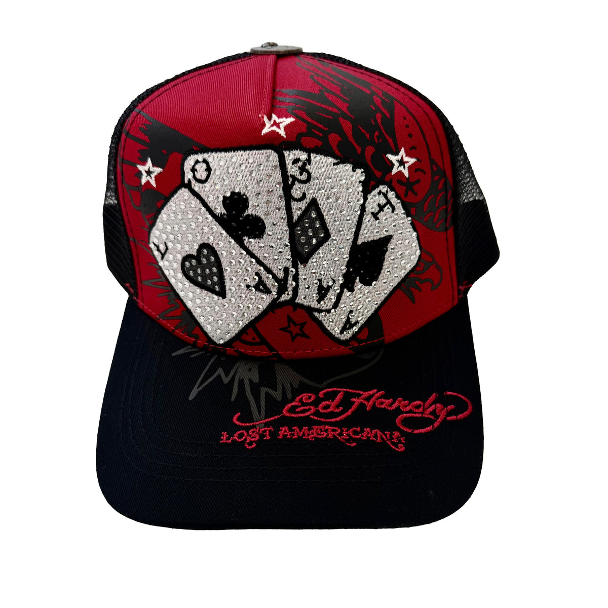 Cards Rhinestone Trucker Hat RED | Ed Hardy