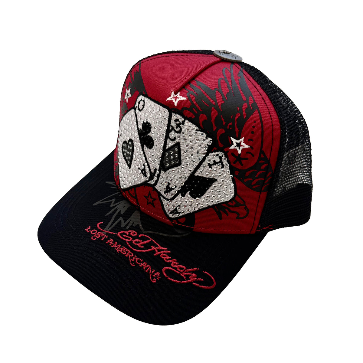 Cards Rhinestone Trucker Hat RED | Ed Hardy