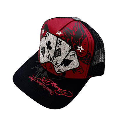 Cards Rhinestone Trucker Hat RED | Ed Hardy