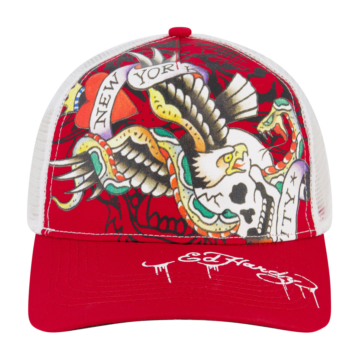NYC Eagle Hat CHERRY WHITE | Ed Hardy