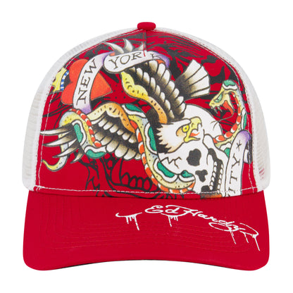 NYC Eagle Hat CHERRY WHITE | Ed Hardy
