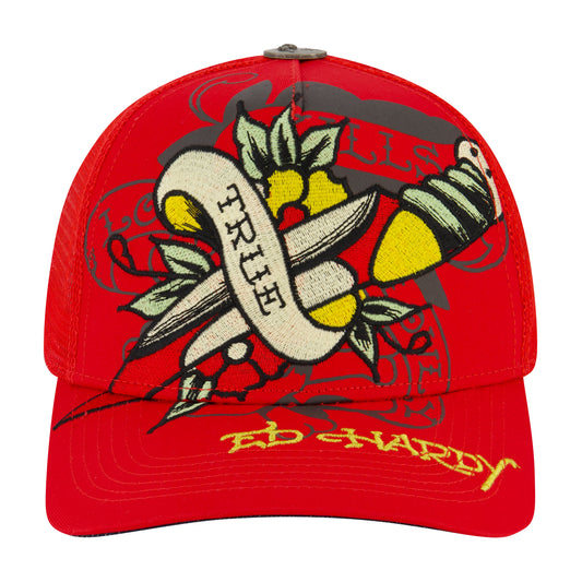 Black Rose Trucker Hat RED | Ed Hardy