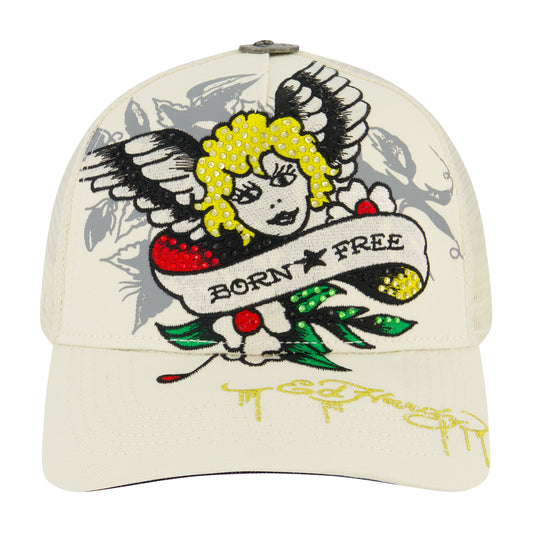 Cherub Rhinestone Trucker Hat IVORY | Ed Hardy