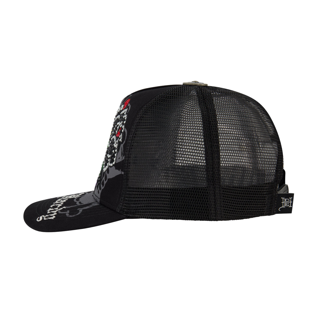 Black Rose Rhinestone Trucker Hat BLACK | Ed Hardy