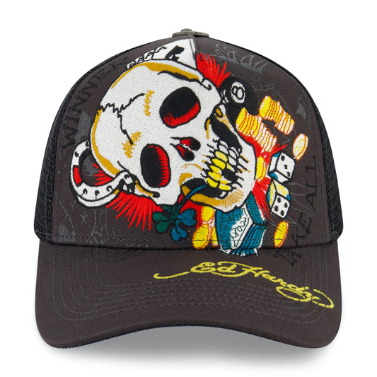 Ace Skull Trucker Hat CHARCOAL | Ed Hardy