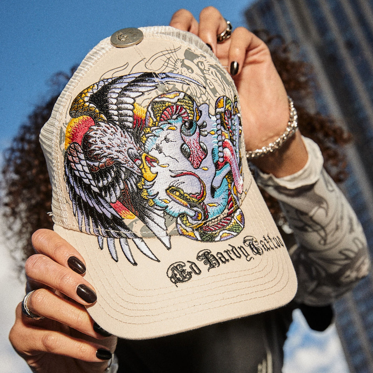 Embroidered Battle Skull KHAKI | Ed Hardy