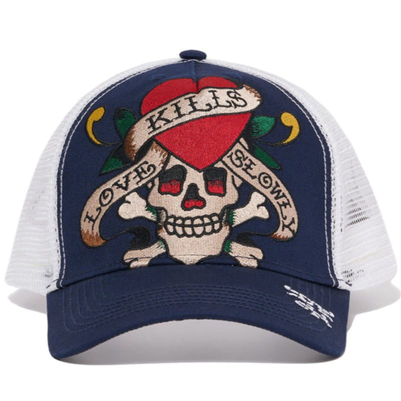 Heart Skull Trucker Hat Navy | Ed Hardy