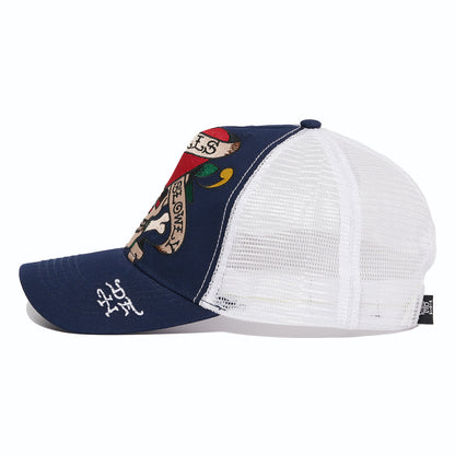 Heart Skull Trucker Hat Navy | Ed Hardy