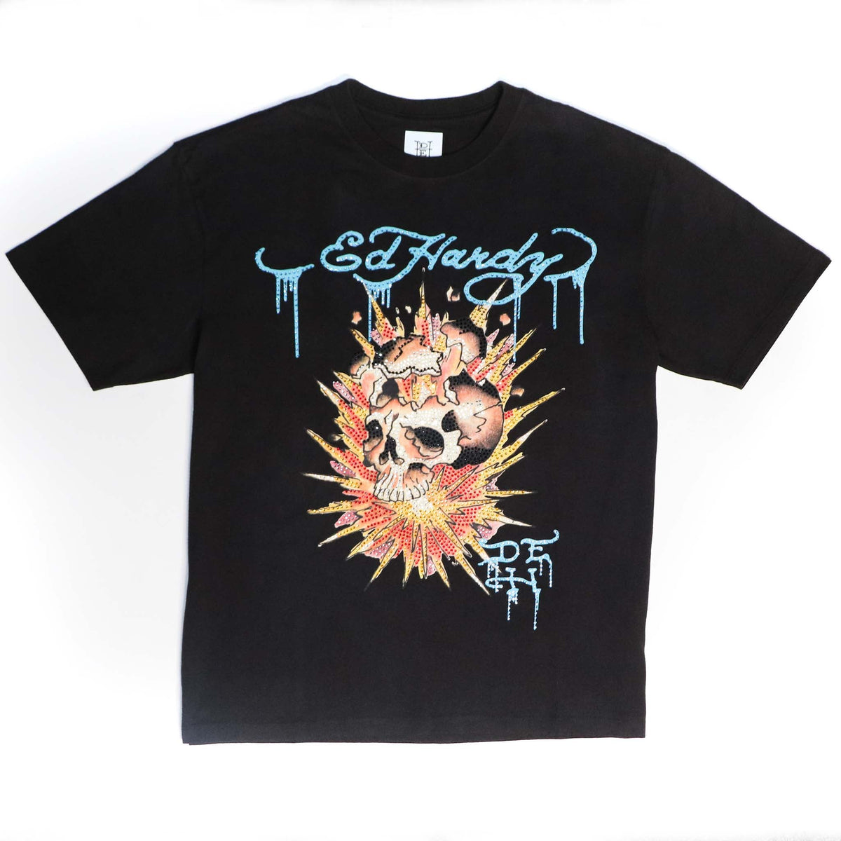 Limited Edition— Fire Skull Rhinestone Tee FADED BLACK | Ed Hardy