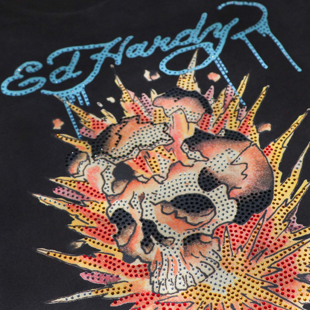 Limited Edition— Fire Skull Rhinestone Tee FADED BLACK | Ed Hardy