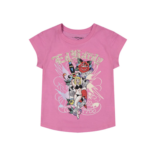 Yolo Girl Rhinestone Cap Sleeve Tee ORCHID | Ed Hardy