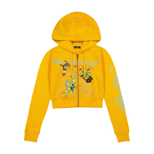Butterflies Cropped Hoodie - Marigold MARIGOLD | Ed Hardy
