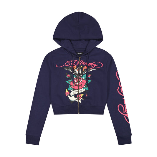 Eagle Rose Cropped Hoodie NAVY ECLIPSE | Ed Hardy