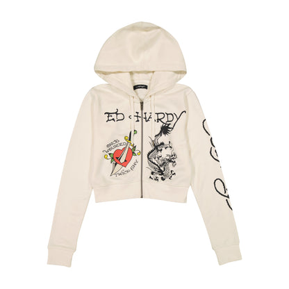 Dagger Heart Cropped Hoodie IVORY | Ed Hardy