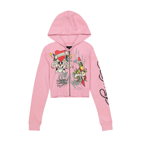 Tiger Dagger Zip Front Hoodie BUBBLEGUM | Ed Hardy