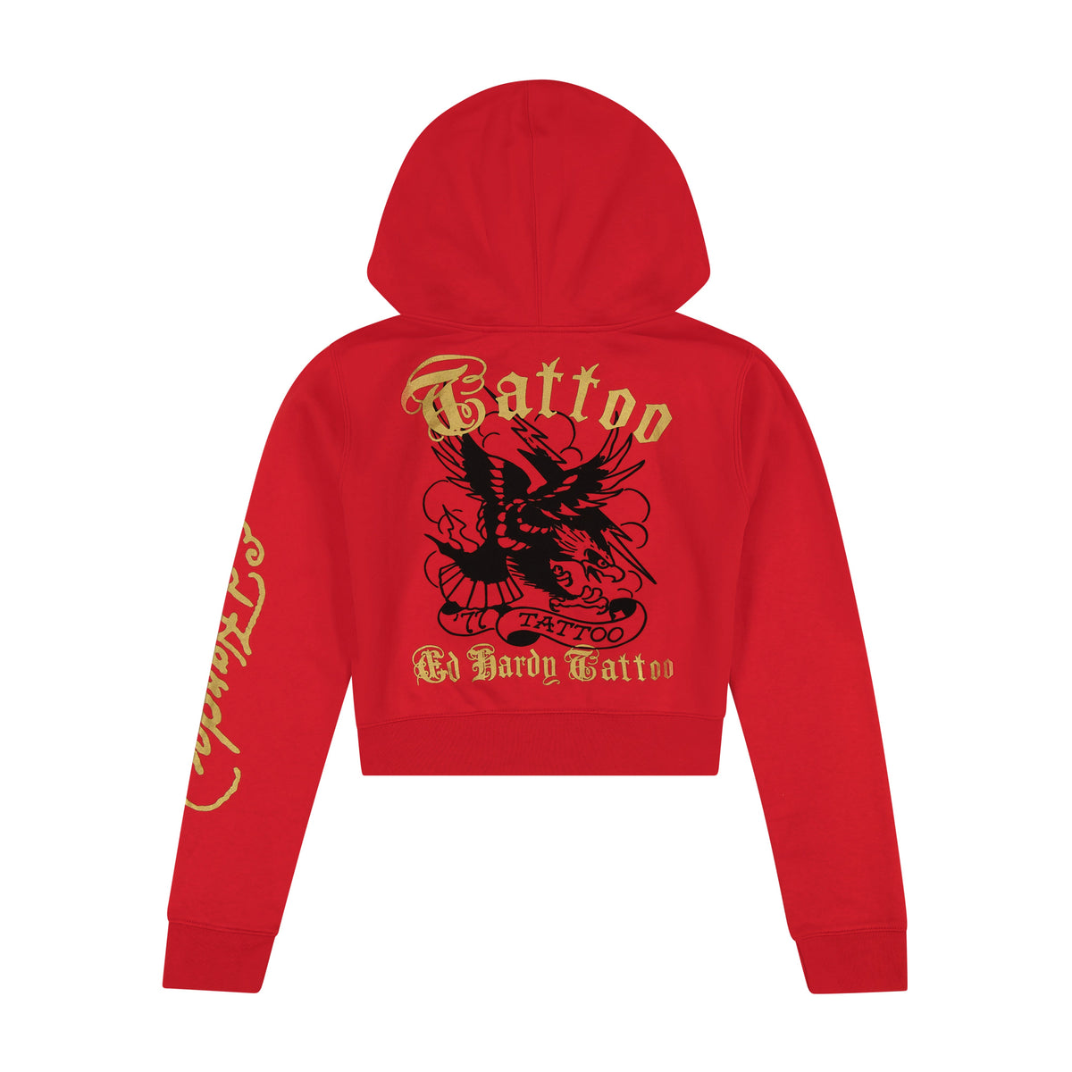 Broken Hearts Cherry Zip Front Cropped Hoodie Cherry | Ed Hardy