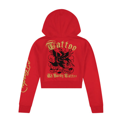 Broken Hearts Cherry Zip Front Cropped Hoodie Cherry | Ed Hardy