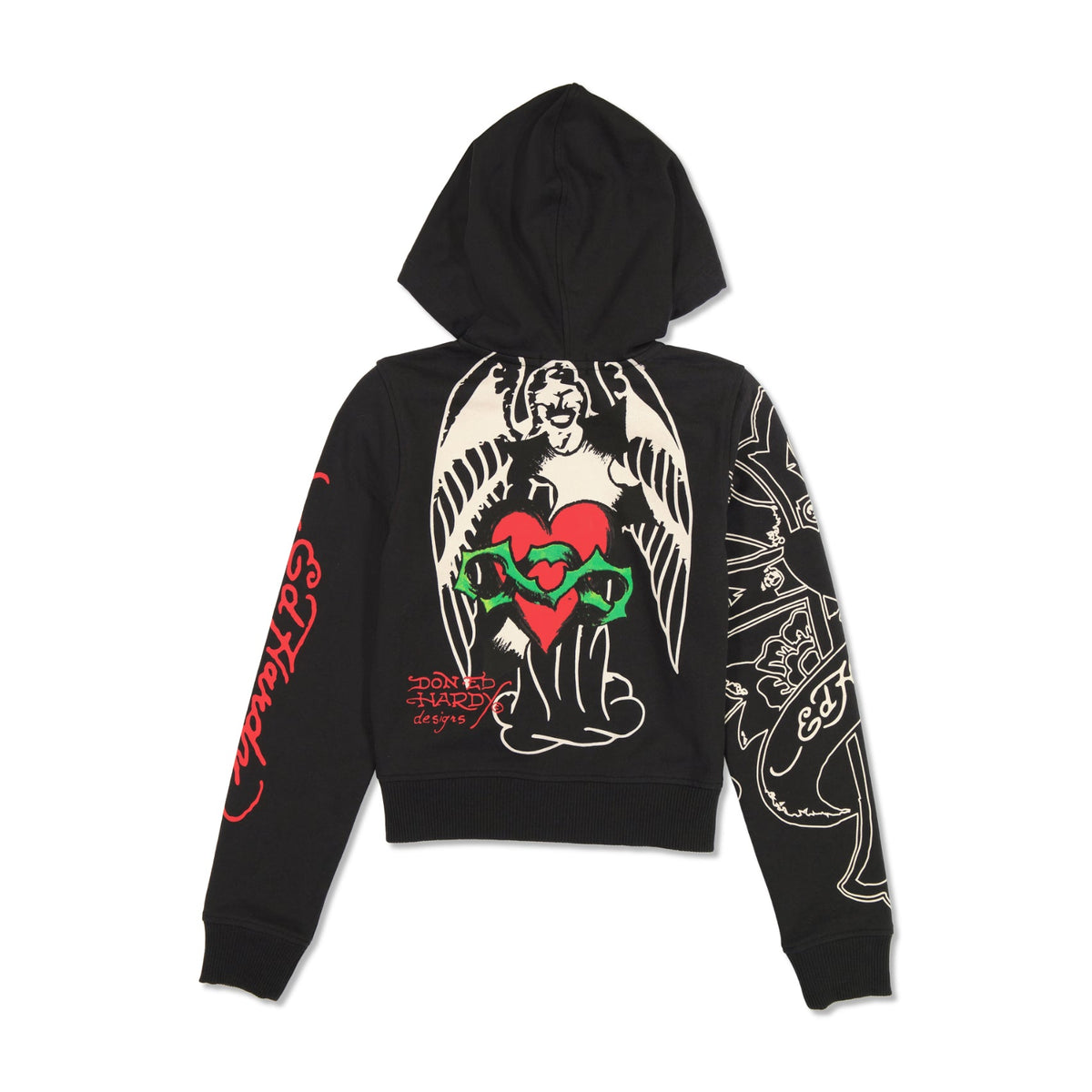 Sacred Heart Cropped Zip Fleece Hoodie Black | Ed Hardy