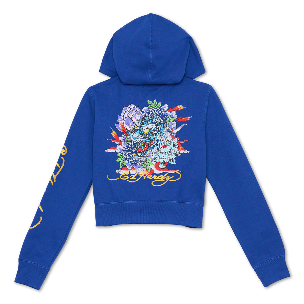 Tiger Lotus Cropped Hoodie COBALT | Ed Hardy