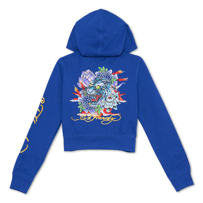 Tiger Lotus Cropped Hoodie COBALT | Ed Hardy