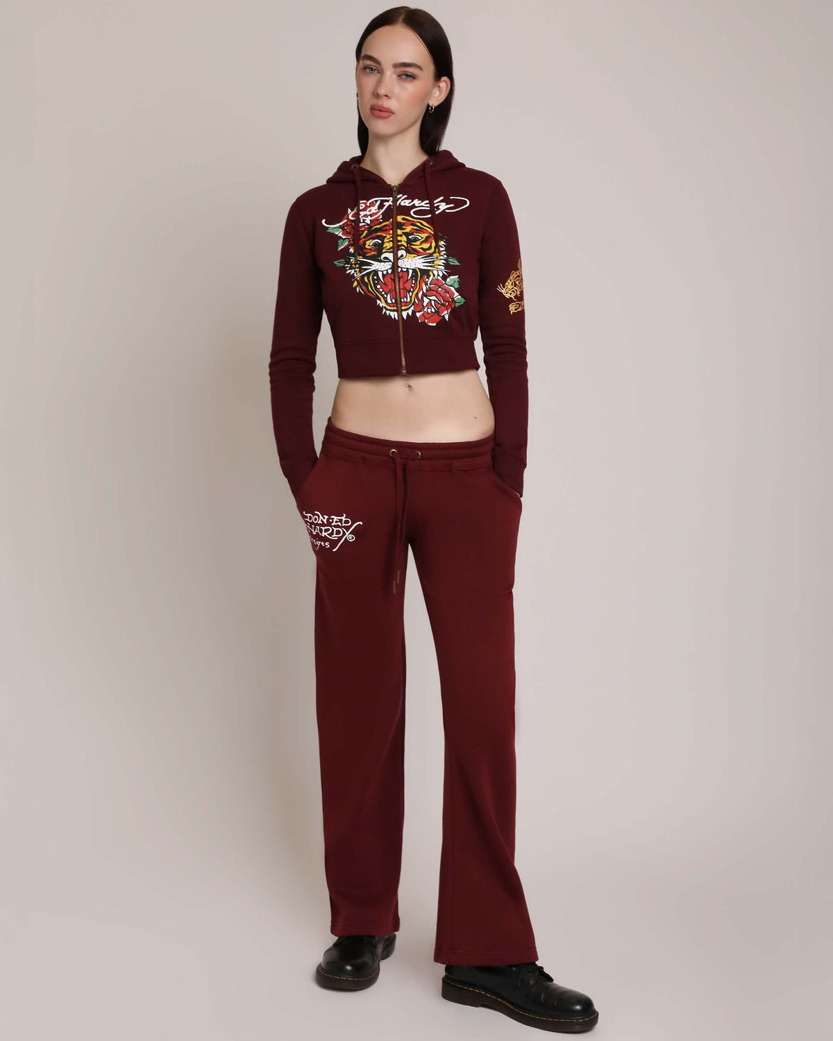 Retro Tiger Cropped Hoodie SANGRIA | Ed Hardy