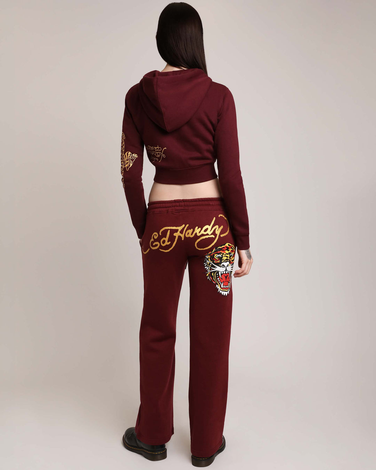 Retro Tiger Cropped Hoodie SANGRIA | Ed Hardy