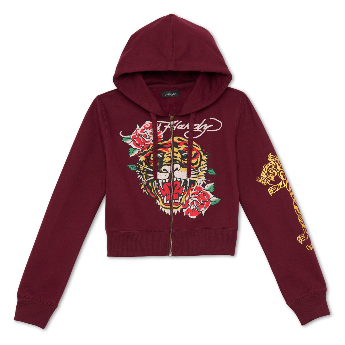 Retro Tiger Cropped Hoodie SANGRIA | Ed Hardy