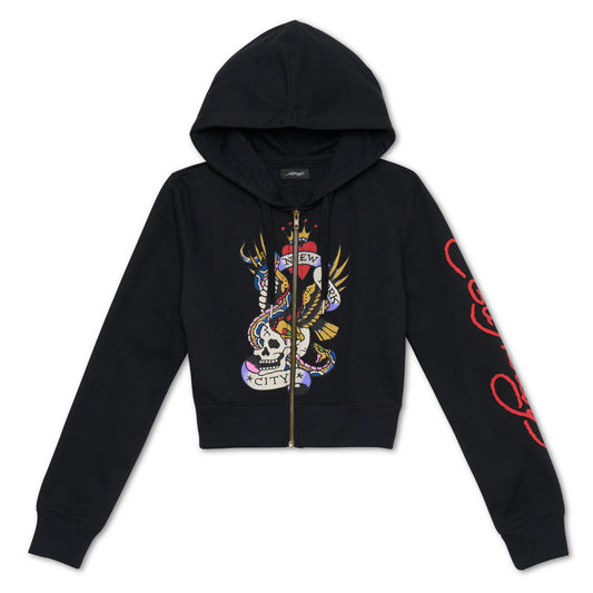 Nyc Skull Cropped Hoodie BLACK | Ed Hardy