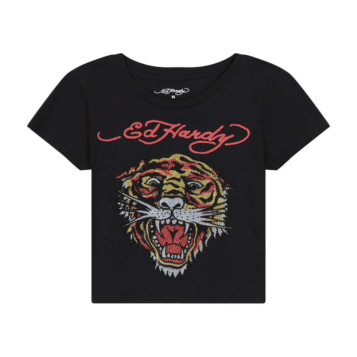 Tiger Head Rhinestone Baby Tee Black | Ed Hardy