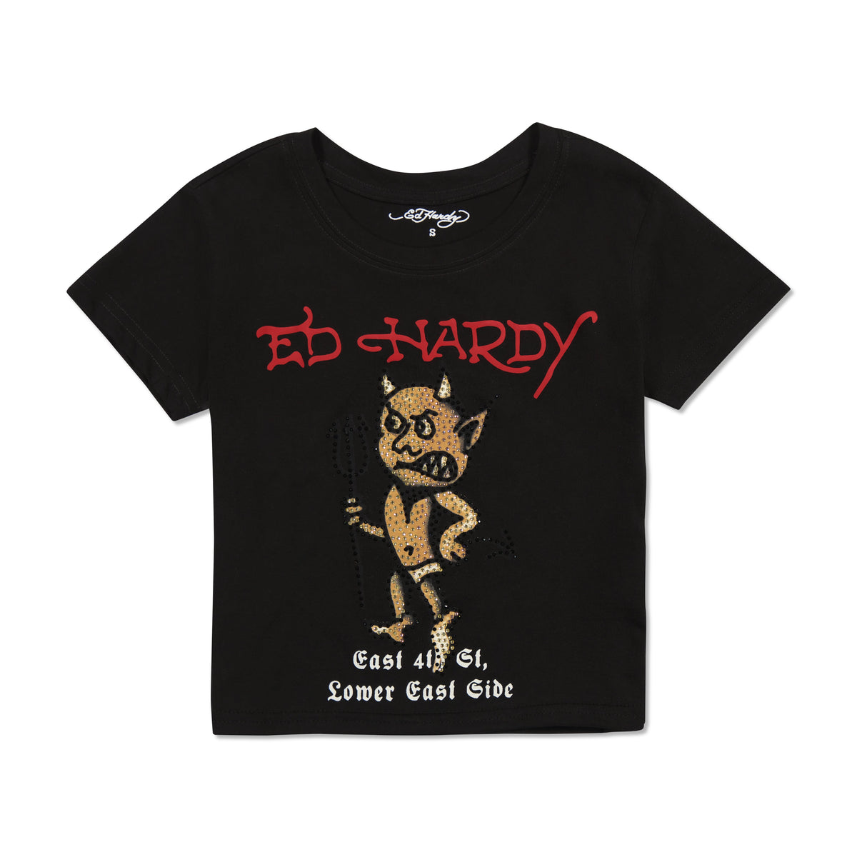 Rhinestone Baby Devil Baby Tee Black | Ed Hardy