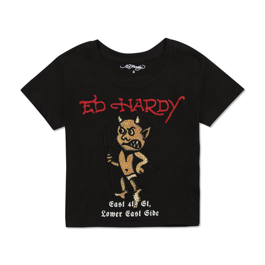Rhinestone Baby Devil Baby Tee Black | Ed Hardy