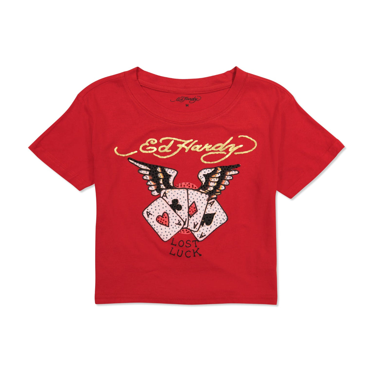 Rhinestone Aces Baby Tee Cherry | Ed Hardy