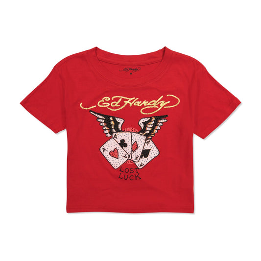 Rhinestone Aces Baby Tee Cherry | Ed Hardy