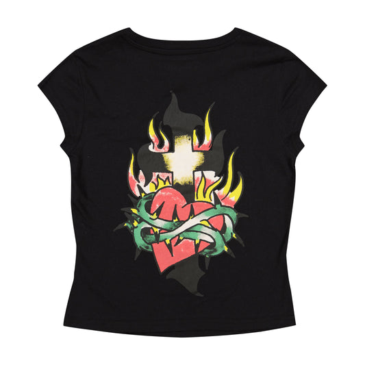 Cross Heart Cap Sleeve Tee BLACK | Ed Hardy